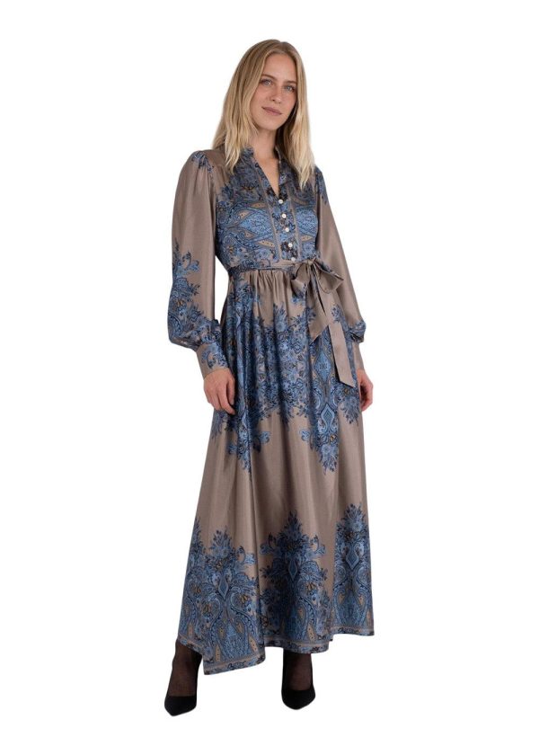 Nova Paisley Border Dress - Blue Online Sale