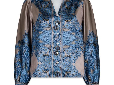 Massima Paisley Border Blouse - Blue on Sale