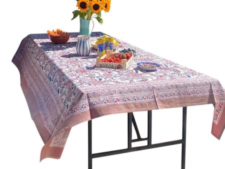 Noor Block Print Tablecloth - White Pink Flower Cheap