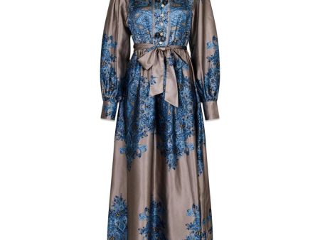 Nova Paisley Border Dress - Blue Online Sale