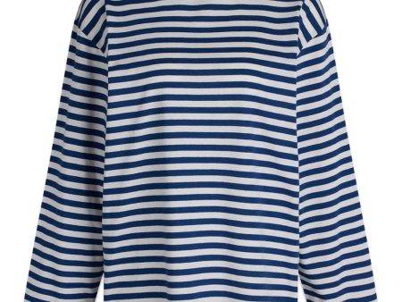 Single Organic Stripe Noelle LS Tee - Estate Blue Cloud Dancer For Discount