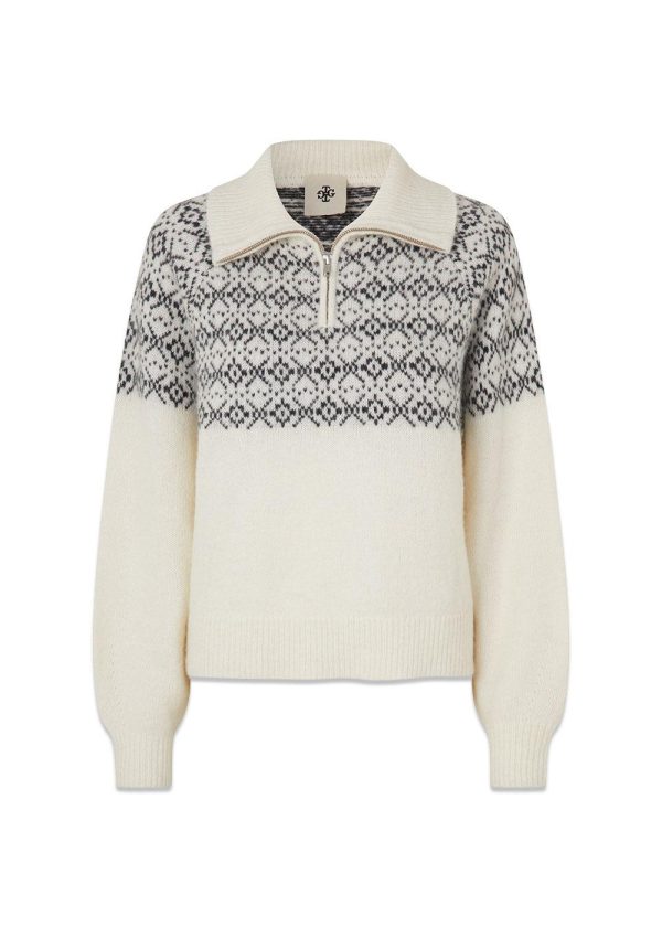 Verbier Neck Sweater - Cream Grey Artwork Cheap