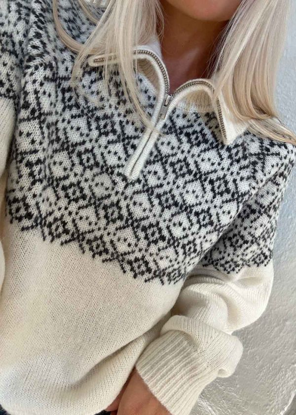 Verbier Neck Sweater - Cream Grey Artwork Cheap