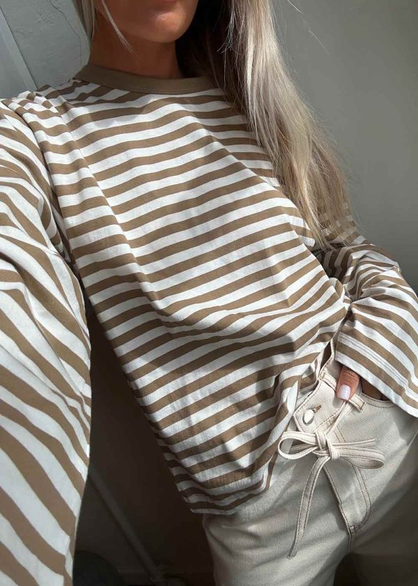 HellenMD LS stripe t-shirt - Dune White Stripe Discount