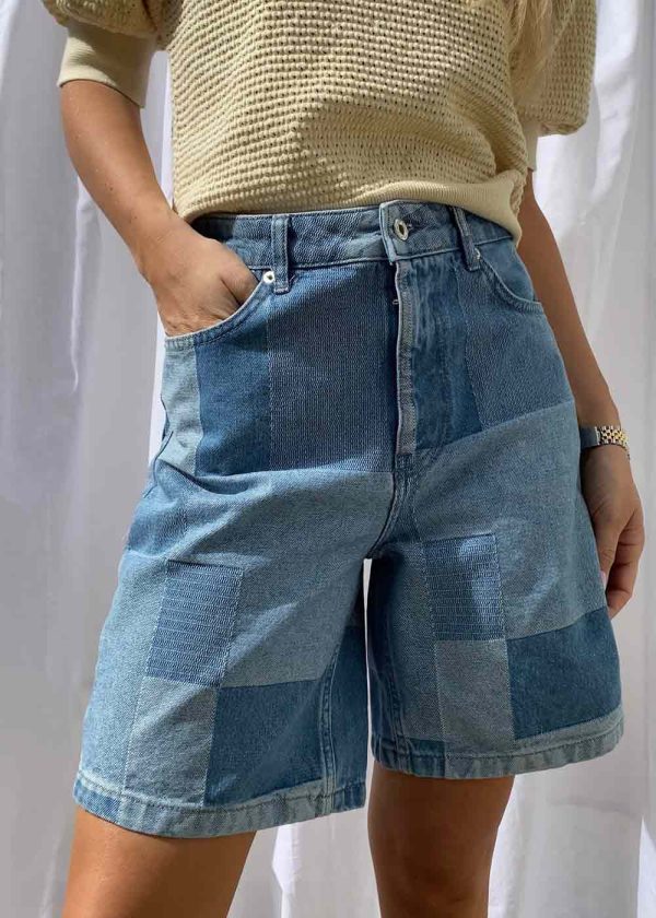 Maggie Patchwork Shorts - Blue on Sale