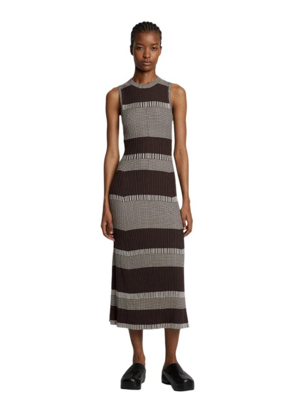 Mini Stripe Sleeveless Knit Dress - Dark Brown Off White Online