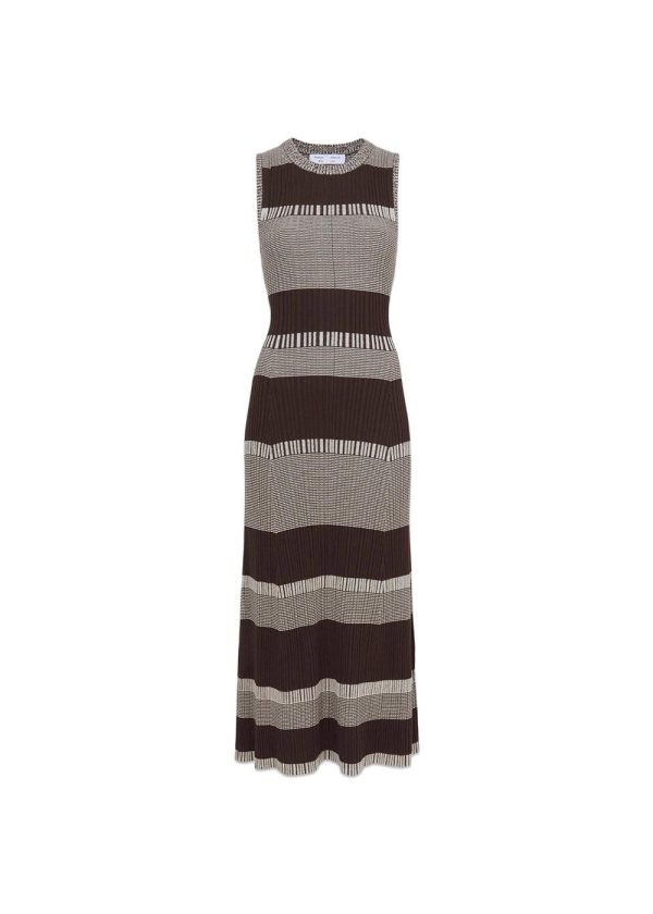 Mini Stripe Sleeveless Knit Dress - Dark Brown Off White Online