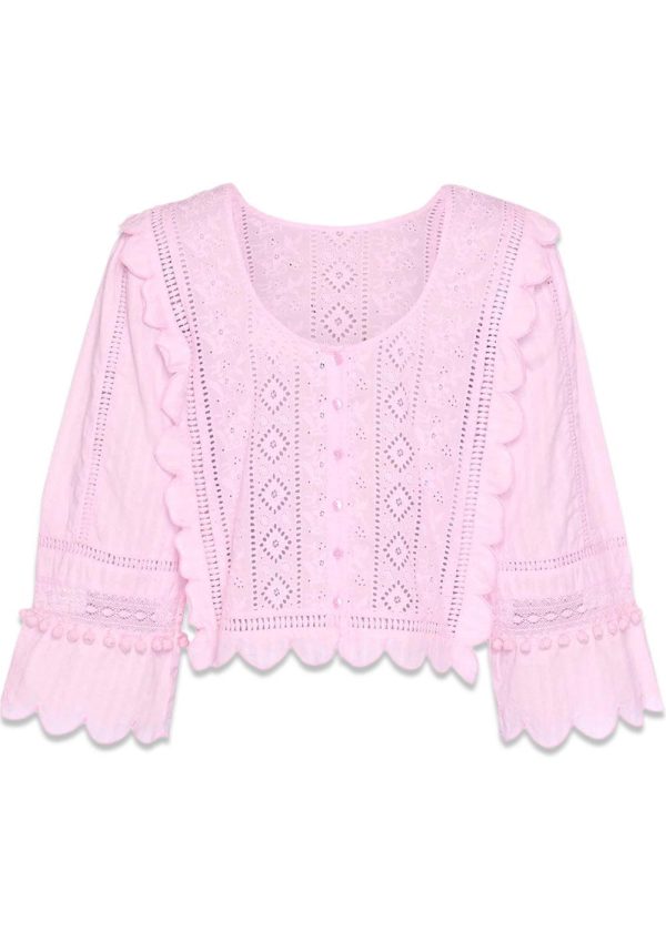 Miramar Cotton Blouse - Pastel Pink Discount