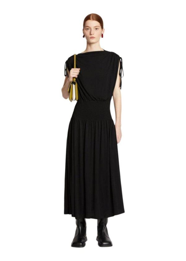 Matte Crepe Smocked Dress - Black Online Sale