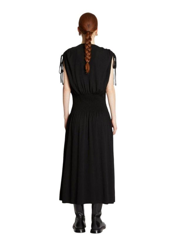 Matte Crepe Smocked Dress - Black Online Sale