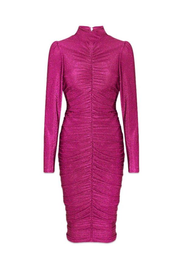 Cattia Wrinkle Dress - Fushcia Pink Glitter For Cheap