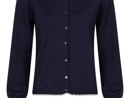 Rose Scallop Knit Cardigan - Navy Sale