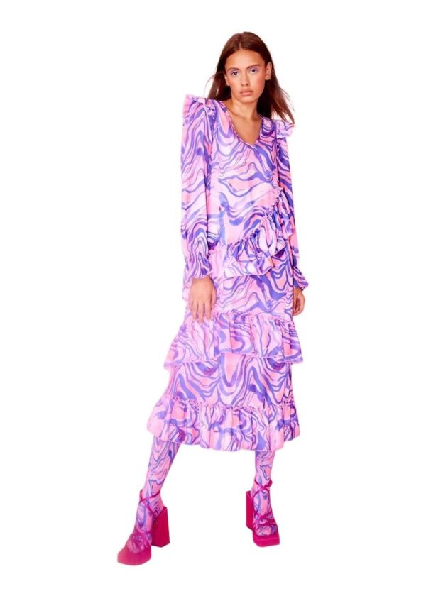 Monique Dress - Pink Swirl Art Print Fashion