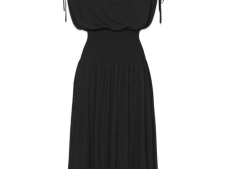 Matte Crepe Smocked Dress - Black Online Sale