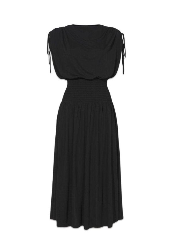 Matte Crepe Smocked Dress - Black Online Sale